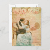 ヴィンテージバレンタインデーキスをするカップルのコラージュ シーズンポストカード (正面/裏面)