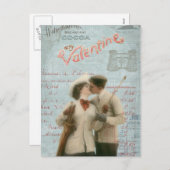 ヴィンテージバレンタインデーキスをするカップルのコラージュ シーズンポストカード (正面/裏面)