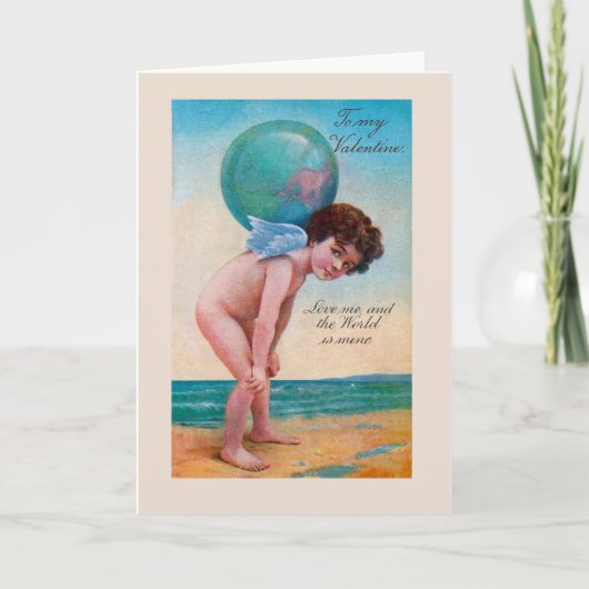 ヴィンテージバレンタインデーキューピッドホールディンググローブ カード (正面)