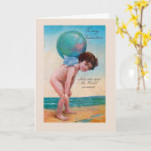 ヴィンテージバレンタインデーキューピッドホールディンググローブ カード (黄色い花)