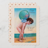 ヴィンテージバレンタインデーキューピッドホールディンググローブ シーズンカード (正面/裏面)