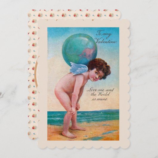 ヴィンテージバレンタインデーキューピッドホールディンググローブ シーズンカード (正面/裏面)