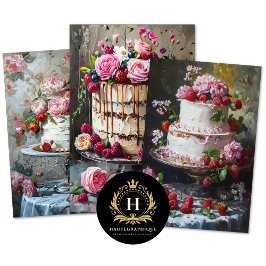 ヴィンテージバレンタインデーケーキデクページ ラッピングペーパーシート