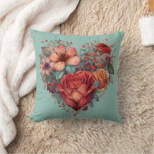 ヴィンテージバレンタインデーハートと花 クッション (ブランケット)