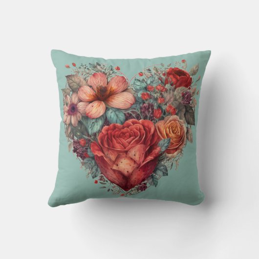 ヴィンテージバレンタインデーハートと花 クッション (裏面)