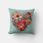 ヴィンテージバレンタインデーハートと花 クッション (正面)
