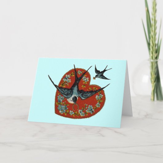 ヴィンテージバレンタインデーハート&スズメ シーズンカード (正面)