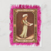 ヴィンテージバレンタインデービクトリアンガールピンク ポストカード (正面)