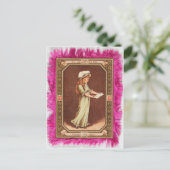 ヴィンテージバレンタインデービクトリアンガールピンク ポストカード (スタンド正面)