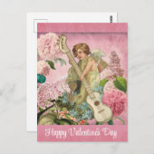 ヴィンテージバレンタインデービクトリアンキューピッドフローラピンク ポストカード (正面/裏面)