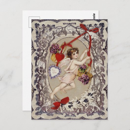 ヴィンテージバレンタインデービクトリアンキューピッド ポストカード (正面/裏面)