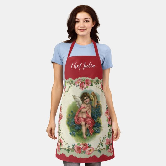 ヴィンテージバレンタインデービクトリアンケルビオン電話 エプロン (着用した状態)