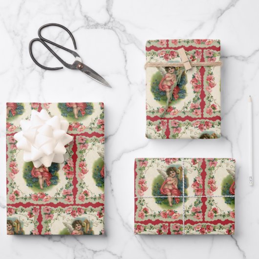 ヴィンテージバレンタインデービクトリアンケルビオン電話 ラッピングペーパーシート (正面)