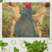 ヴィンテージバレンタインデービクトリアンチェルブスハート キッチンタオル (折り畳み)