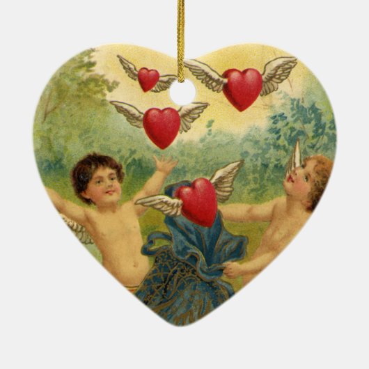 ヴィンテージバレンタインデービクトリアンチェルブスハート セラミックオーナメント (裏面)