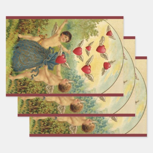 ヴィンテージバレンタインデービクトリアンチェルブスハート ラッピングペーパーシート (セット)