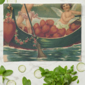 ヴィンテージバレンタインデービクトリアンチェルブス キッチンタオル (折り畳み)