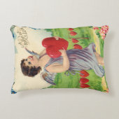 ヴィンテージバレンタインデービクトリアンハート天使 アクセントクッション (正面)