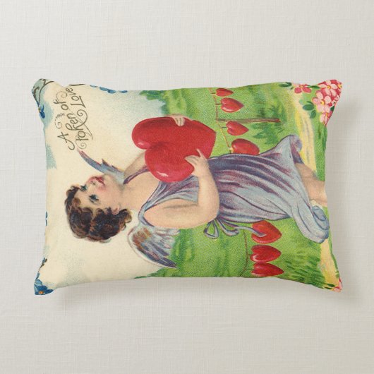 ヴィンテージバレンタインデービクトリアンハート天使 アクセントクッション (正面)