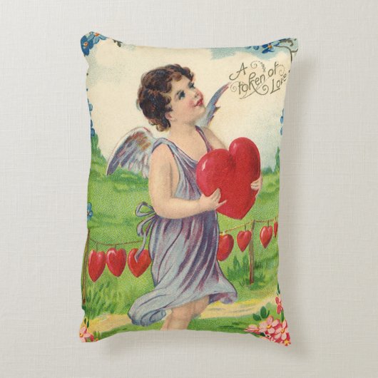 ヴィンテージバレンタインデービクトリアンハート天使 アクセントクッション (裏面(縦))