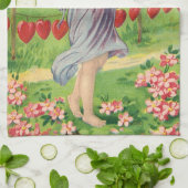 ヴィンテージバレンタインデービクトリアンハート天使 キッチンタオル (折り畳み)