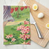 ヴィンテージバレンタインデービクトリアンハート天使 キッチンタオル (四つ折り)