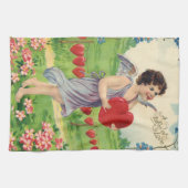ヴィンテージバレンタインデービクトリアンハート天使 キッチンタオル (横)