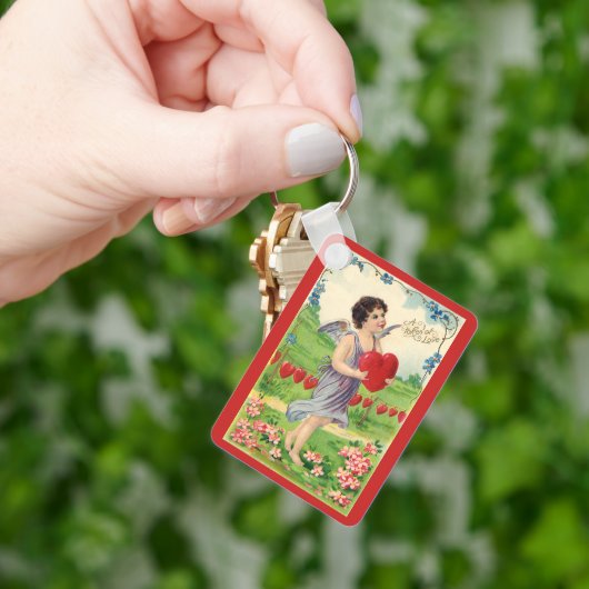 ヴィンテージバレンタインデービクトリアンハート天使 キーホルダー (手)