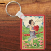 ヴィンテージバレンタインデービクトリアンハート天使 キーホルダー (正面)