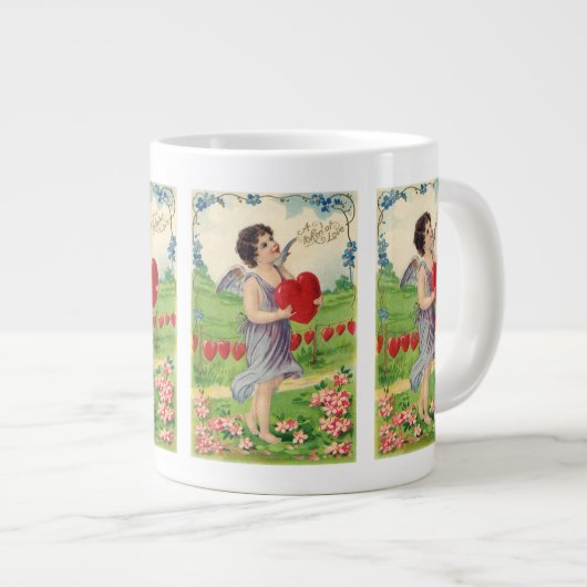ヴィンテージバレンタインデービクトリアンハート天使 ジャンボコーヒーマグカップ (正面右)