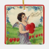ヴィンテージバレンタインデービクトリアンハート天使 セラミックオーナメント (正面)