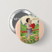 ヴィンテージバレンタインデービクトリアンハート天使 缶バッジ (正面&裏面)