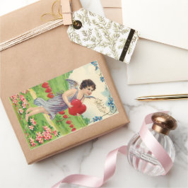 ヴィンテージバレンタインデービクトリアンハート天使 長方形シール