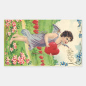 ヴィンテージバレンタインデービクトリアンハート天使 長方形シール (正面)