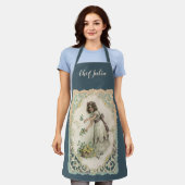 ヴィンテージバレンタインデービクトリアンバラ付き女の子 エプロン (着用した状態)
