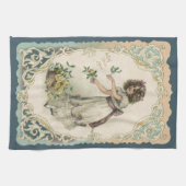 ヴィンテージバレンタインデービクトリアンバラ付き女の子 キッチンタオル (横)