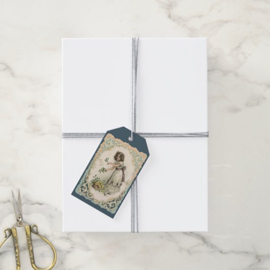 ヴィンテージバレンタインデービクトリアンバラ付き女の子 ギフトタグ (より糸付き)