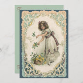 ヴィンテージバレンタインデービクトリアンバラ付き女の子 シーズンカード (正面/裏面)
