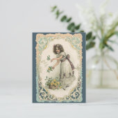 ヴィンテージバレンタインデービクトリアンバラ付き女の子 シーズンポストカード (スタンド正面)