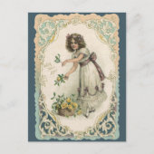 ヴィンテージバレンタインデービクトリアンバラ付き女の子 シーズンポストカード (正面)