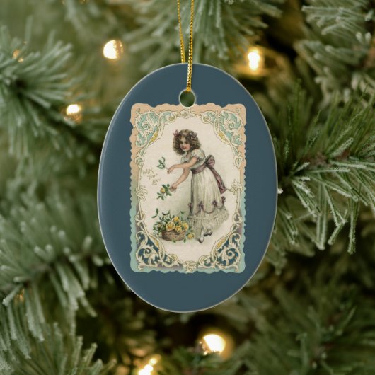 ヴィンテージバレンタインデービクトリアンバラ付き女の子 セラミックオーナメント (ツリー)