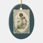 ヴィンテージバレンタインデービクトリアンバラ付き女の子 セラミックオーナメント (正面)