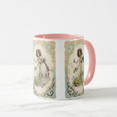 ヴィンテージバレンタインデービクトリアンバラ付き女の子 マグカップ (正面右)