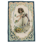 ヴィンテージバレンタインデービクトリアンバラ付き女の子 ミディアムペーパーバッグ (正面)