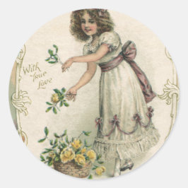 ヴィンテージバレンタインデービクトリアンバラ付き女の子 ラウンドシール