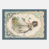ヴィンテージバレンタインデービクトリアンバラ付き女の子 ラッピングペーパーシート (正面)