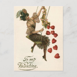 ヴィンテージバレンタインデービクトリアンレディーオンアスイング シーズンポストカード