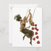 ヴィンテージバレンタインデービクトリアンレディーオンアスイング シーズンポストカード (正面/裏面)