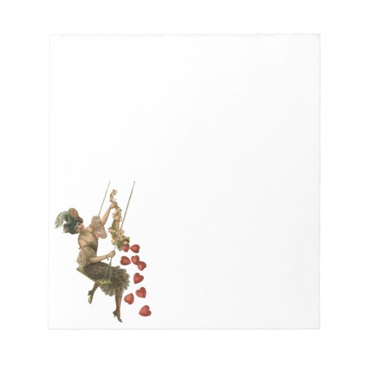 ヴィンテージバレンタインデービクトリアンレディーオンアスイング ノートパッド (正面)