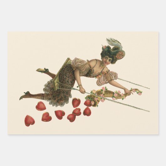 ヴィンテージバレンタインデービクトリアンレディーオンアスイング ラッピングペーパーシート (正面)